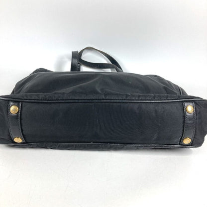 Prada Tote Bag Logo Leather Nylon Black — view 3