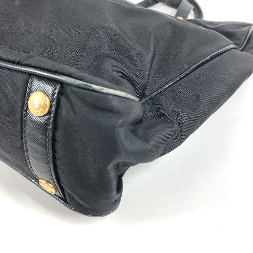 Prada Tote Bag Logo Leather Nylon Black — view 4