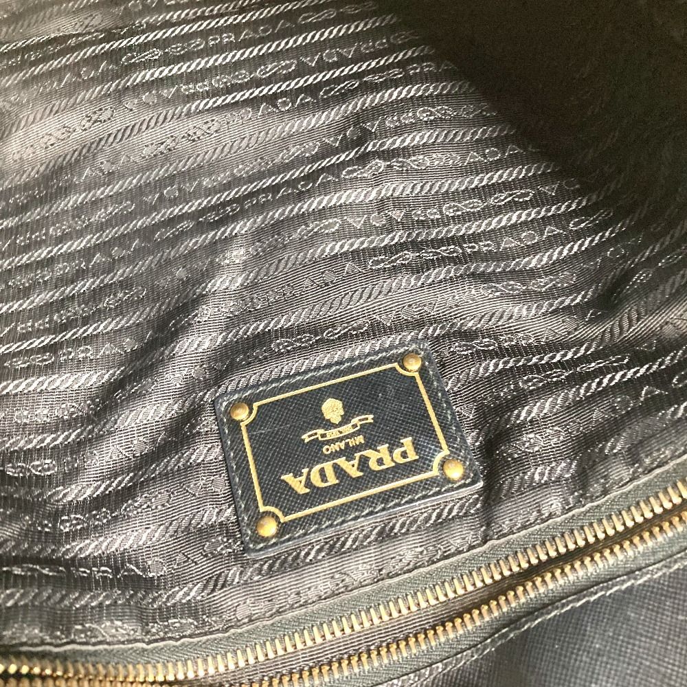 Prada Tote Bag Logo Leather Nylon Black — view 6