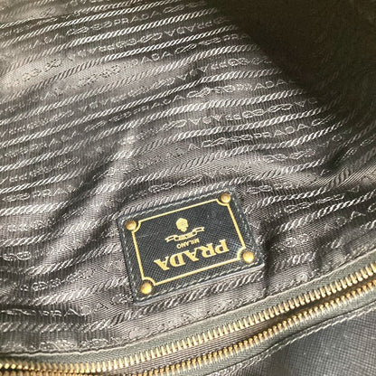 Prada Tote Bag Logo Leather Nylon Black — view 6