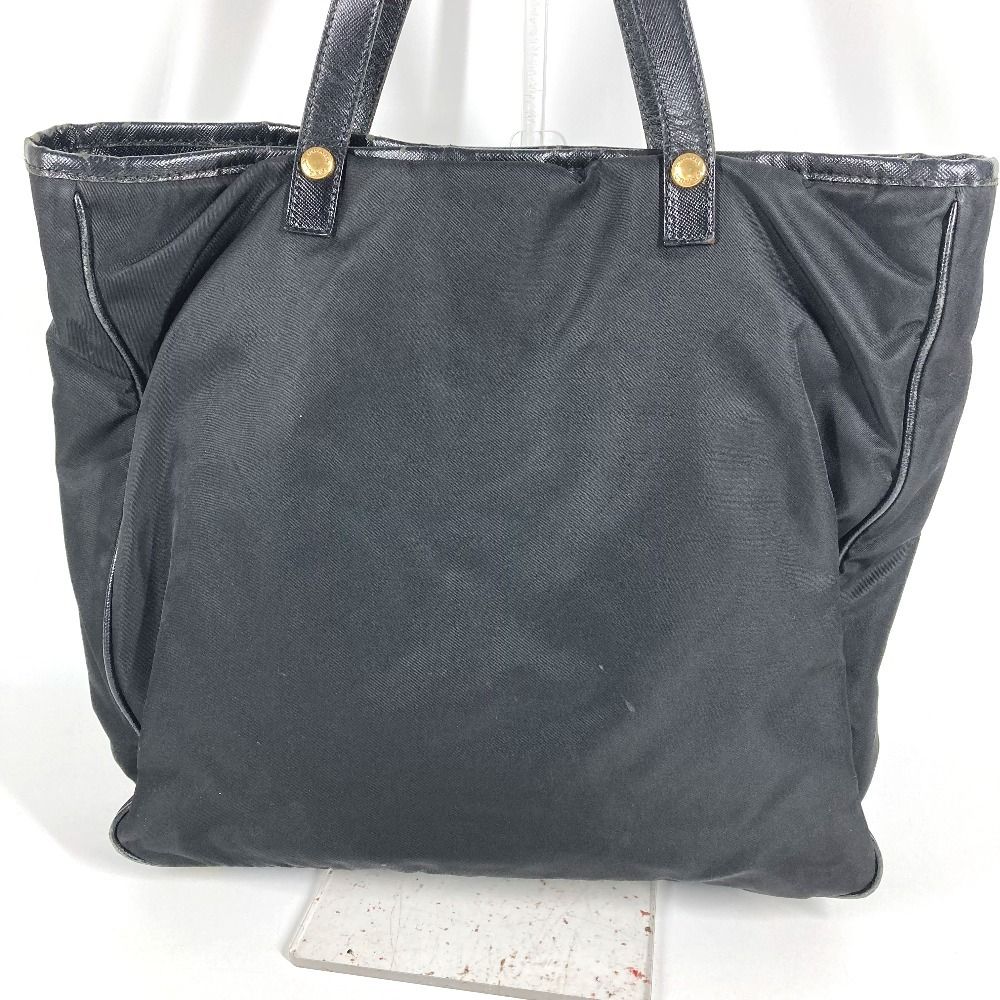 Prada Tote Bag Logo Leather Nylon Black — view 2