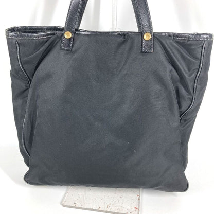 Prada Tote Bag Logo Leather Nylon Black — view 2