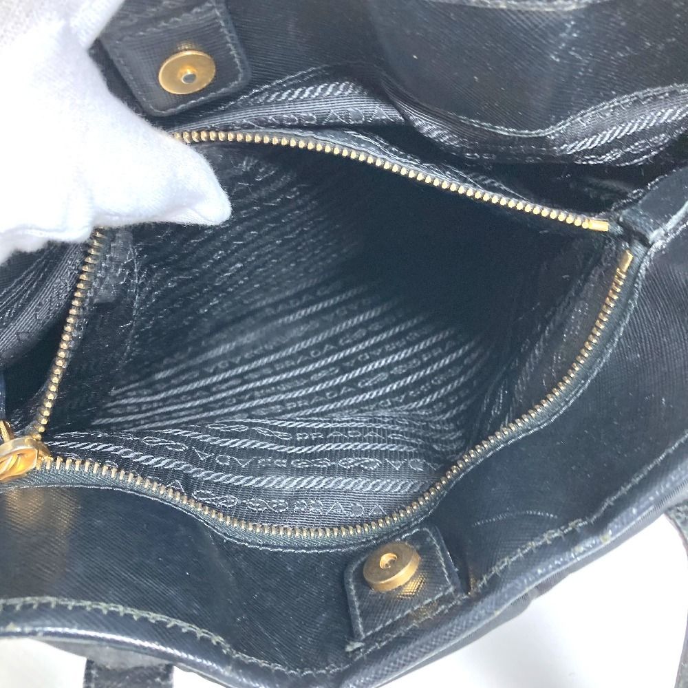 Prada Tote Bag Logo Leather Nylon Black — view 7