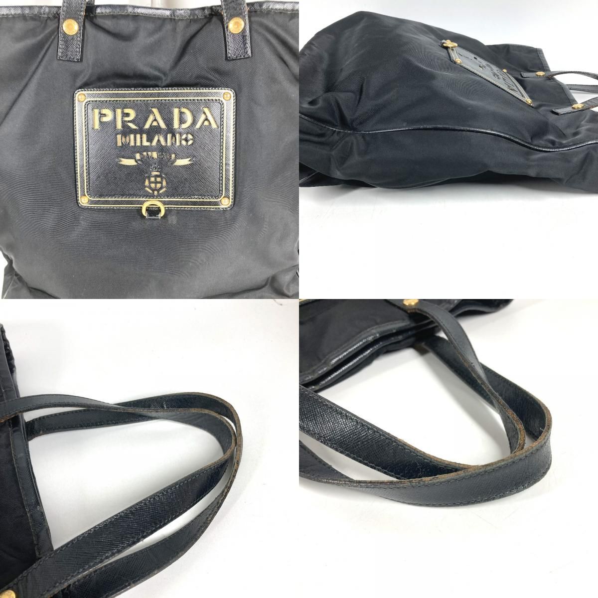 Prada Tote Bag Logo Leather Nylon Black — view 8