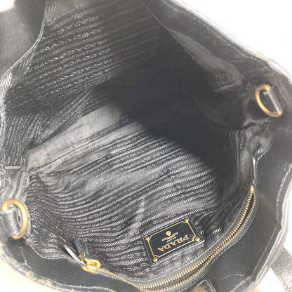 Prada Tote Bag Logo Leather Nylon Black — view 5