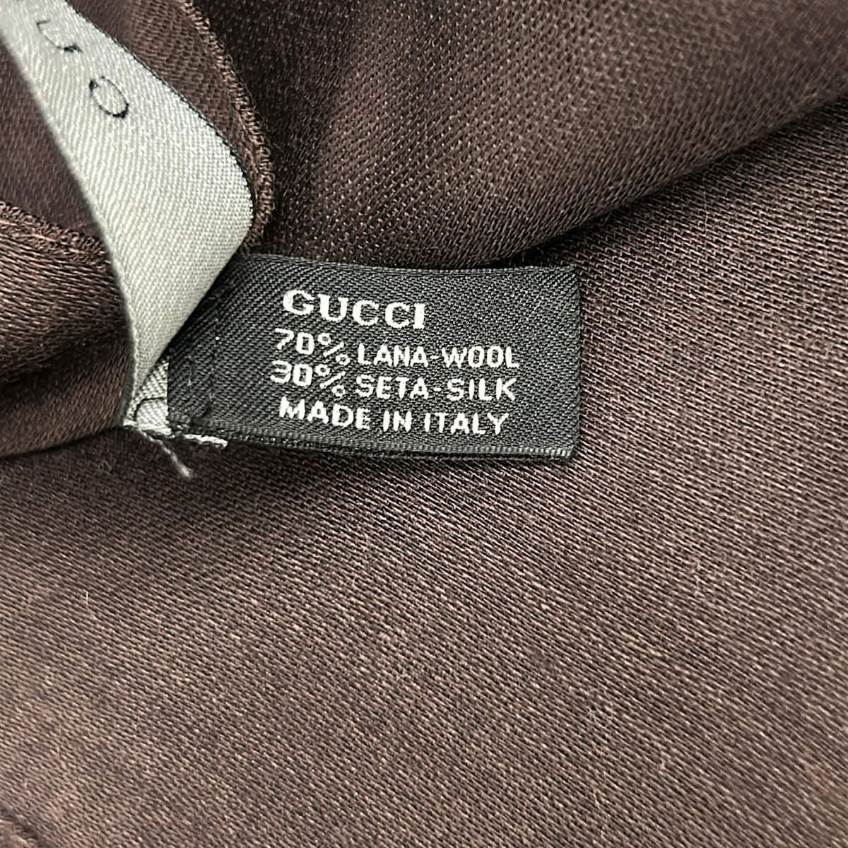 Gucci Shawl Dark Brown GG Pattern Wool Silk Scarf — view 3