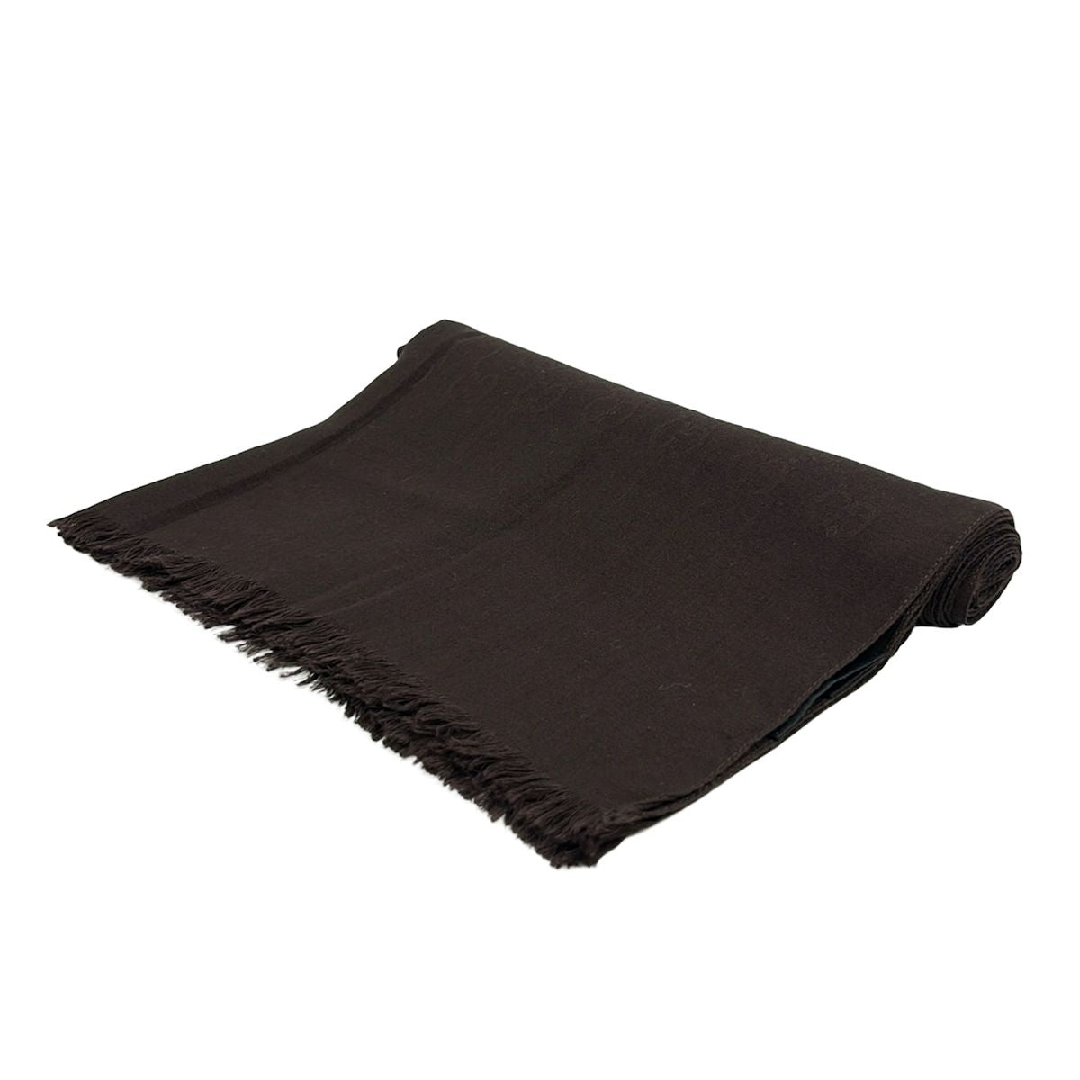 Gucci Shawl Dark Brown GG Pattern Wool Silk Scarf