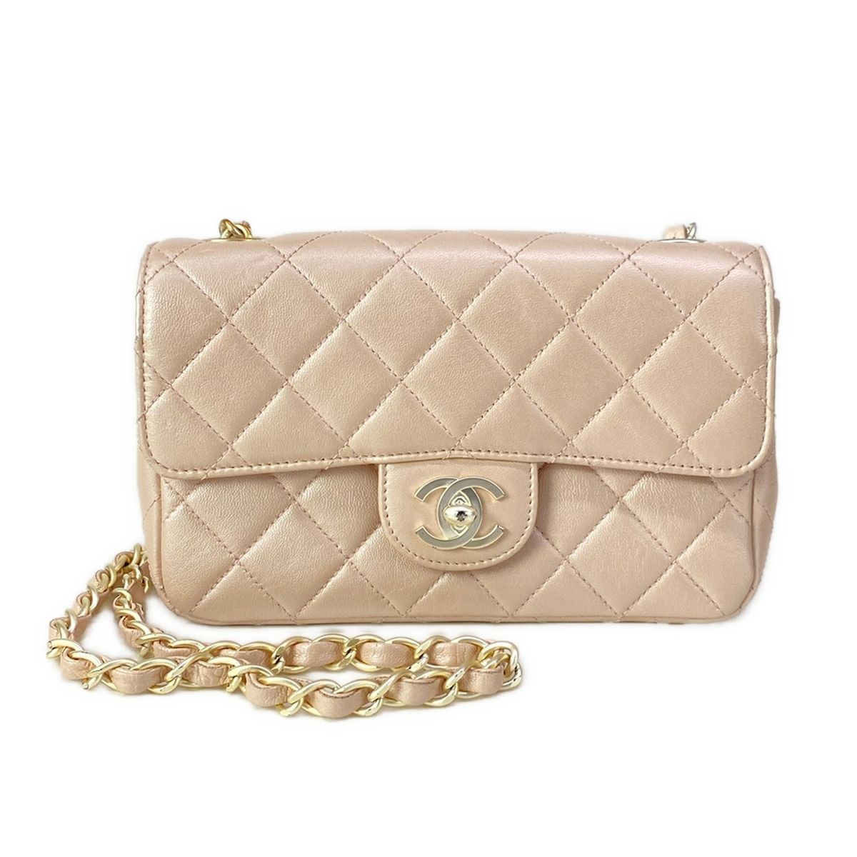 Chanel Shoulder Bag Mini Quilted Light Pink Chain Matte Silver Lambskin