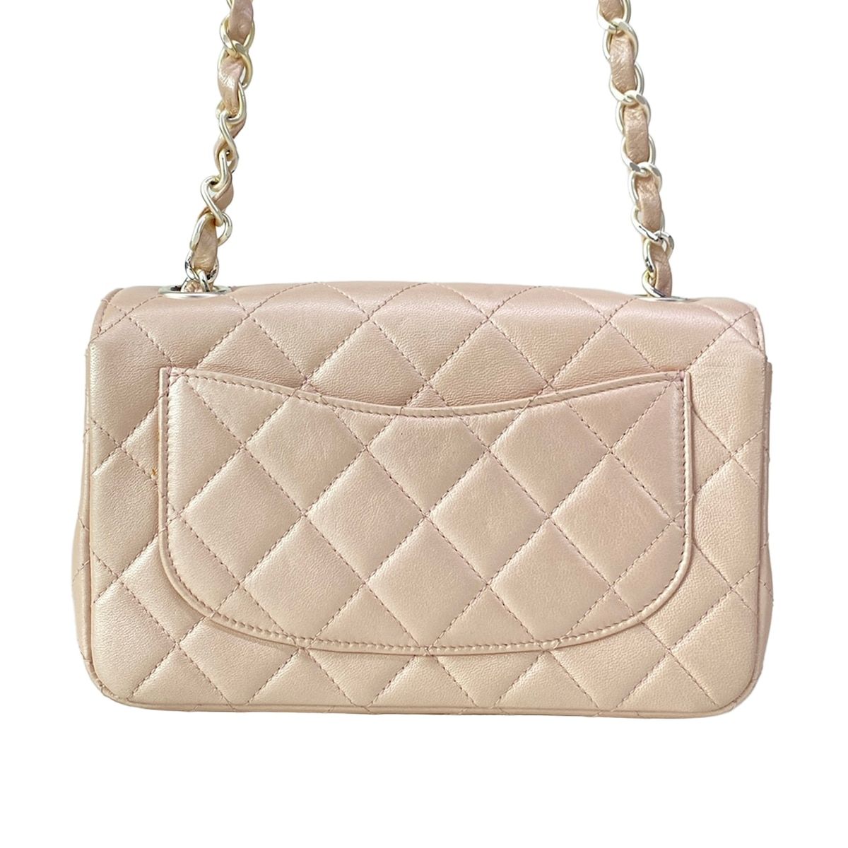Chanel Shoulder Bag Mini Quilted Light Pink Chain Matte Silver Lambskin — view 3
