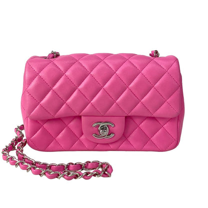 Chanel Shoulder Bag Mini Quilted Pink Silver Chain Lambskin