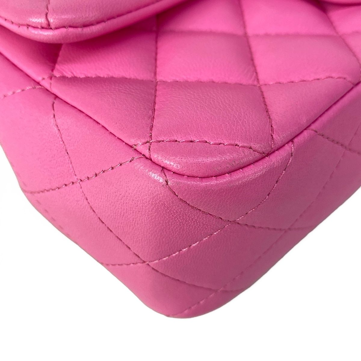 Chanel Shoulder Bag Mini Quilted Pink Silver Chain Lambskin — view 6