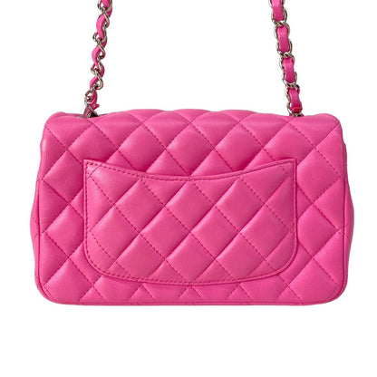 Chanel Shoulder Bag Mini Quilted Pink Silver Chain Lambskin — view 3