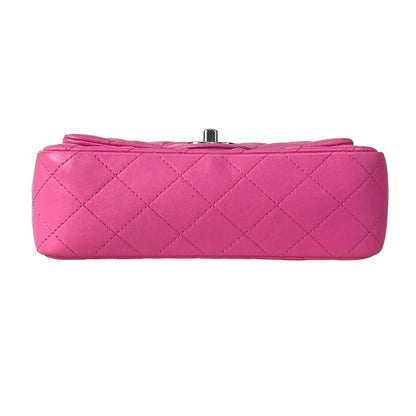 Chanel Shoulder Bag Mini Quilted Pink Silver Chain Lambskin — view 5