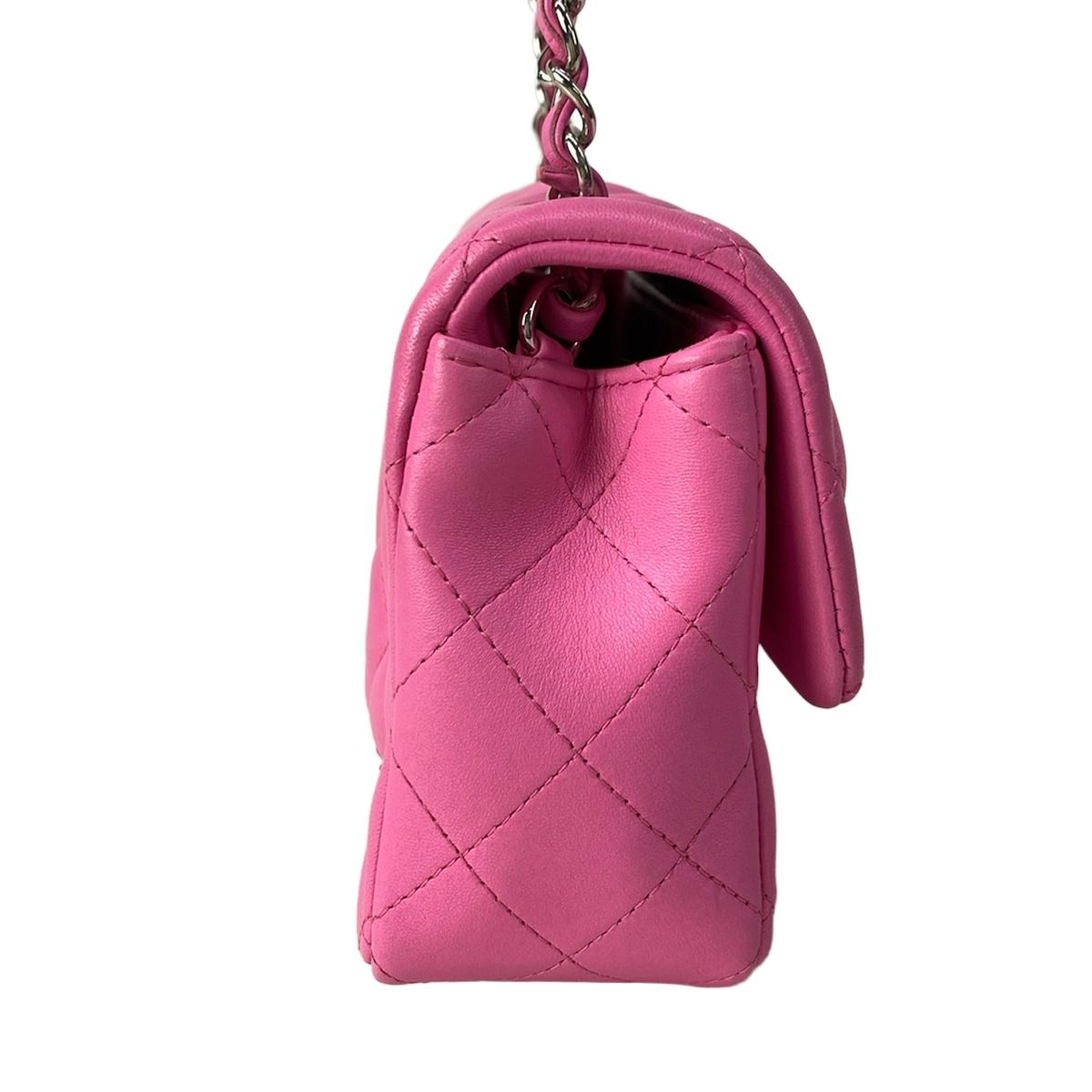Chanel Shoulder Bag Mini Quilted Pink Silver Chain Lambskin — view 2