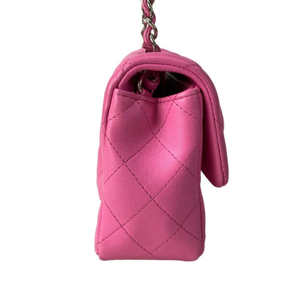 Chanel Shoulder Bag Mini Quilted Pink Silver Chain Lambskin — view 2