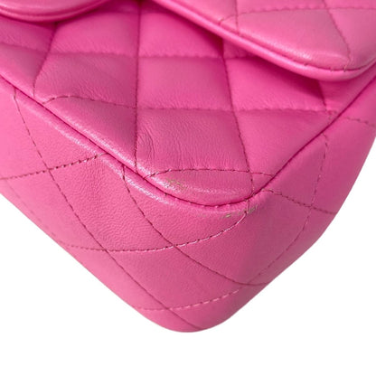 Chanel Shoulder Bag Mini Quilted Pink Silver Chain Lambskin — view 7