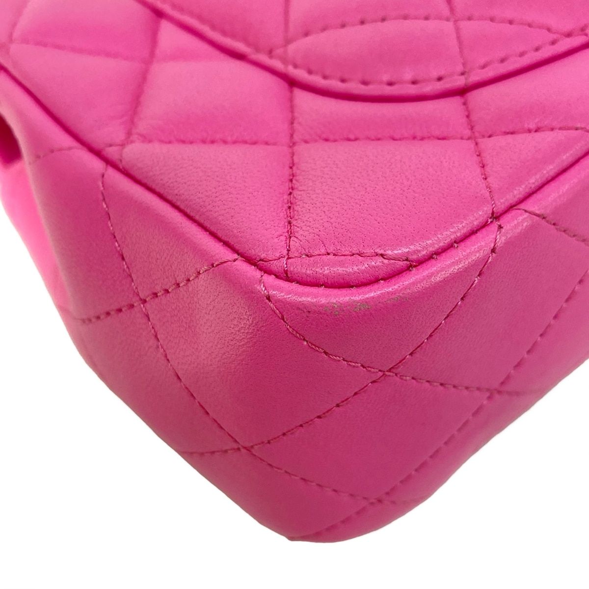 Chanel Shoulder Bag Mini Quilted Pink Silver Chain Lambskin — view 8