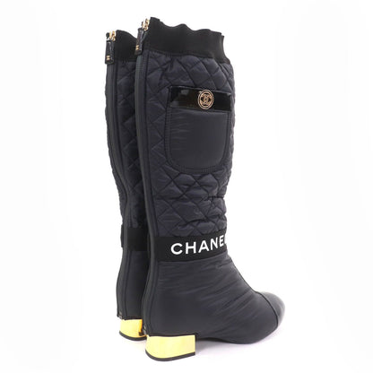 Chanel CC Logo with Design Patent Leather Quilted 2-Way Long Boots Black — view 2