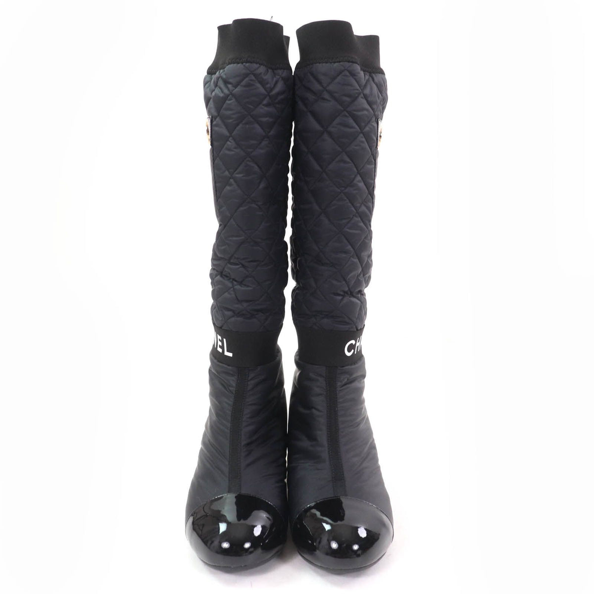 Chanel CC Logo with Design Patent Leather Quilted 2-Way Long Boots Black — view 3