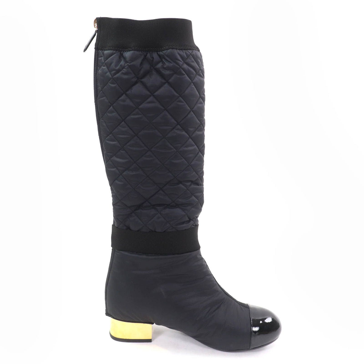 Chanel CC Logo with Design Patent Leather Quilted 2-Way Long Boots Black — view 5