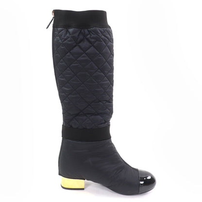Chanel CC Logo with Design Patent Leather Quilted 2-Way Long Boots Black — view 5