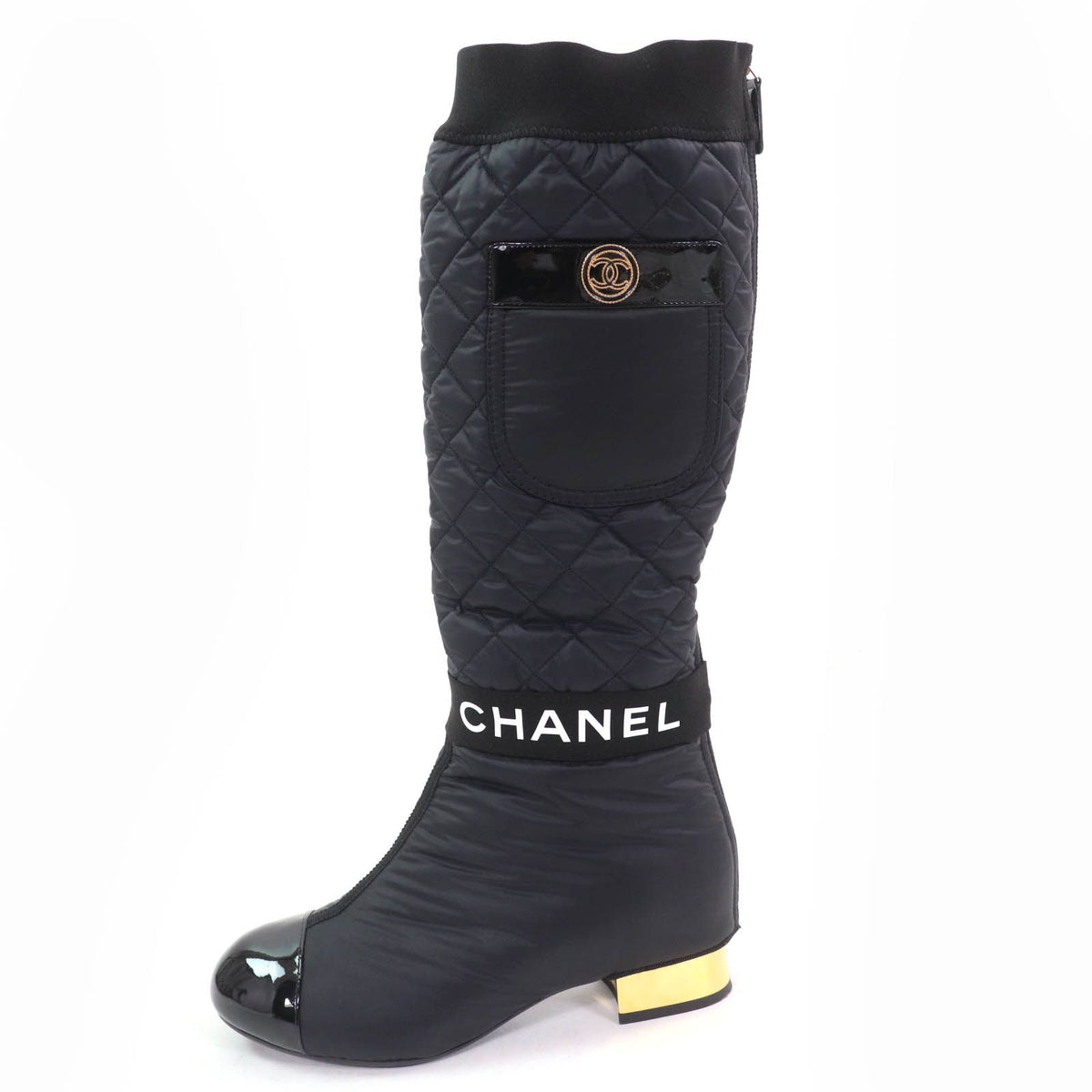 Chanel CC Logo with Design Patent Leather Quilted 2-Way Long Boots Black — view 4