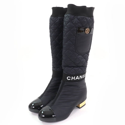 Chanel CC Logo with Design Patent Leather Quilted 2-Way Long Boots Black