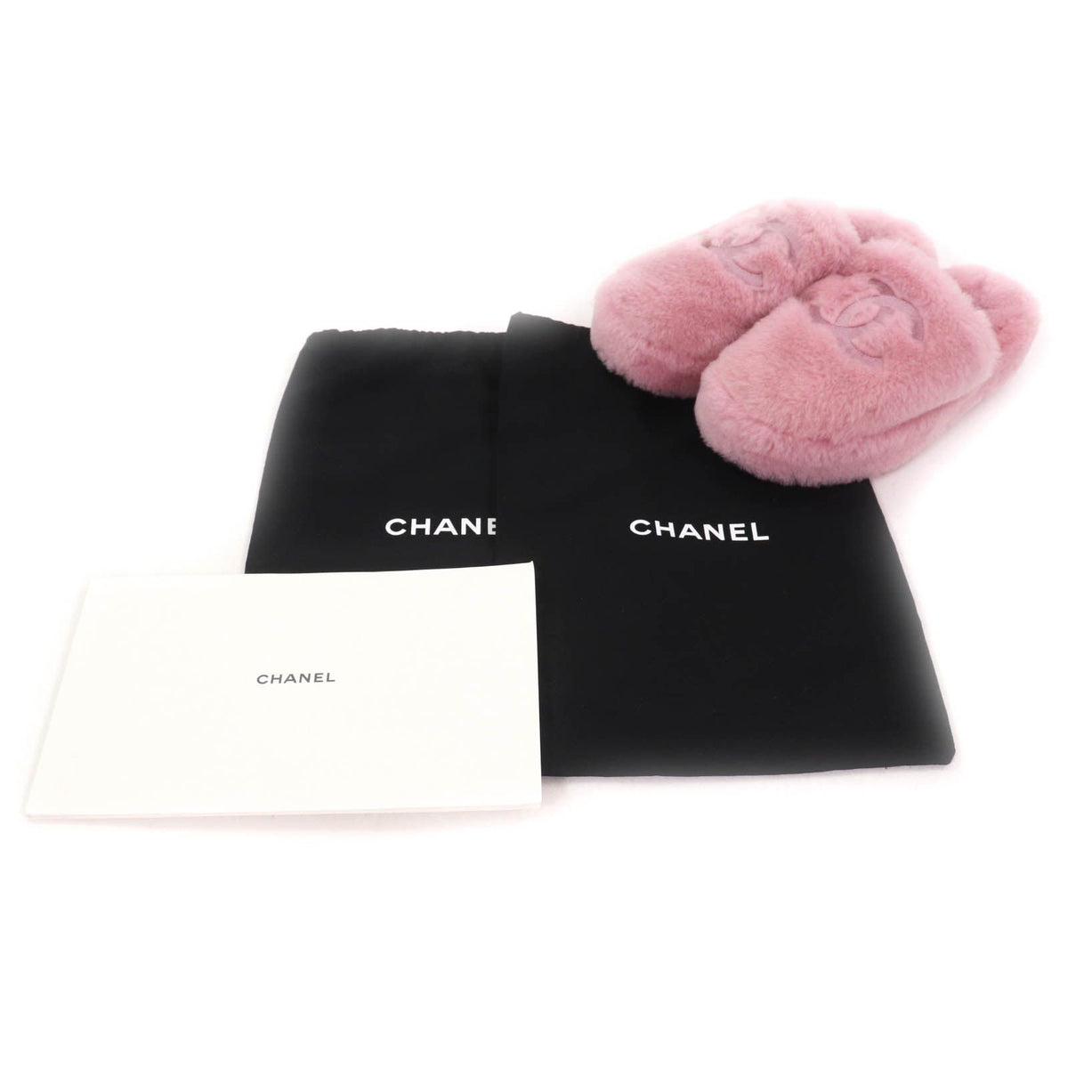 Chanel CC Logo Embroidery Shearling Lambskin Fur Sandals Pink — view 2