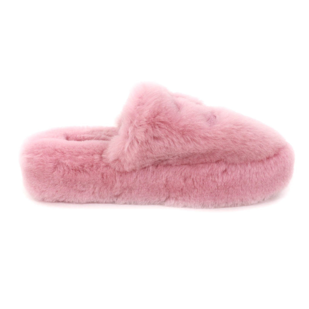 Chanel CC Logo Embroidery Shearling Lambskin Fur Sandals Pink — view 6