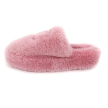Chanel CC Logo Embroidery Shearling Lambskin Fur Sandals Pink — view 5