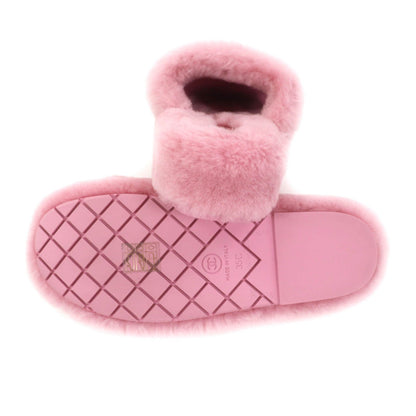Chanel CC Logo Embroidery Shearling Lambskin Fur Sandals Pink — view 7
