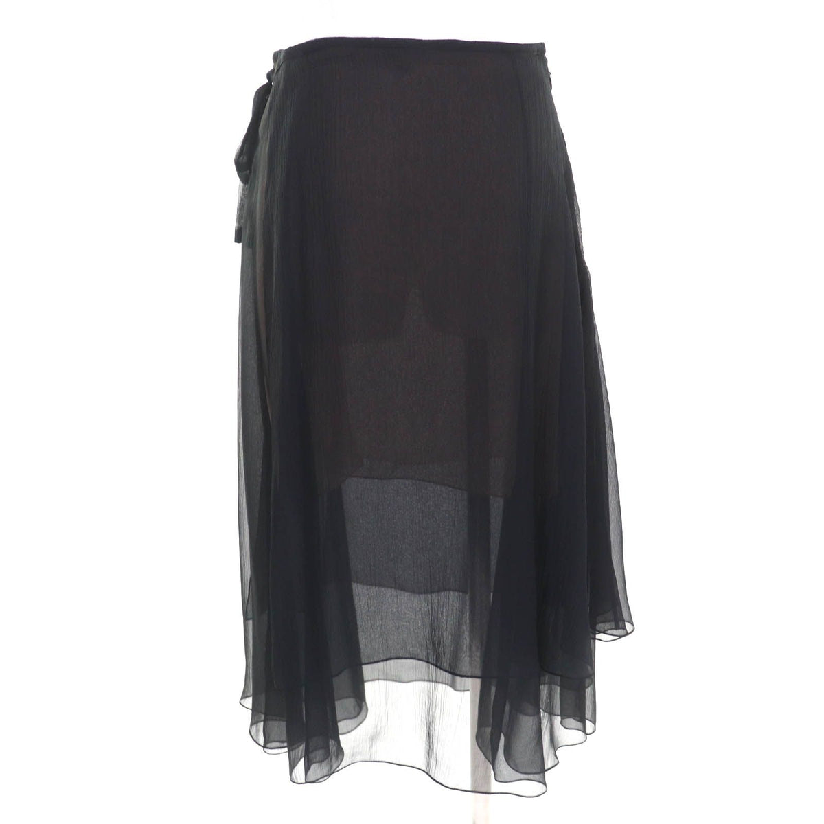 Chanel Silk 100% CC Logo Side Ribbon Knee-Length Chiffon Skirt Black 38 — view 4