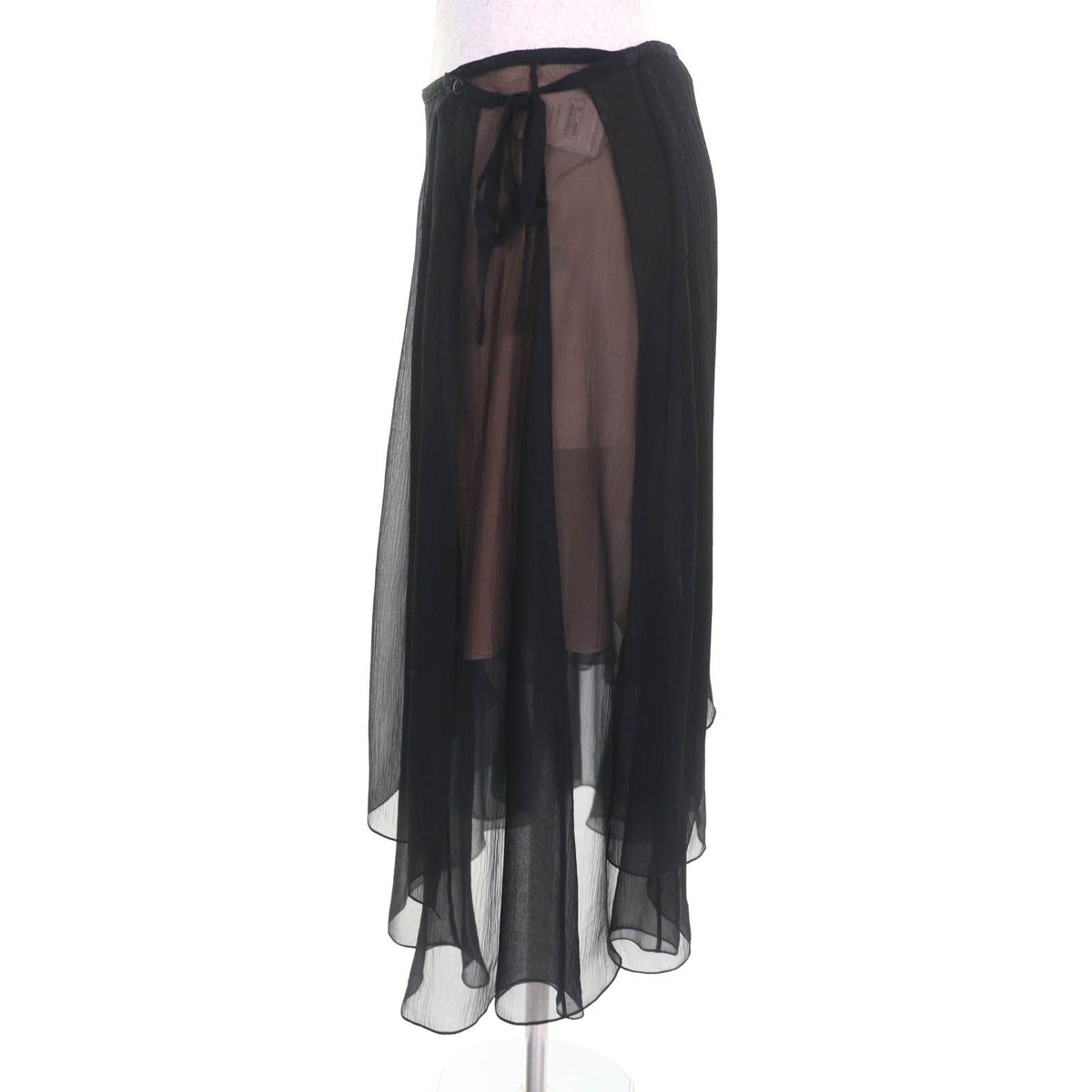 Chanel Silk 100% CC Logo Side Ribbon Knee-Length Chiffon Skirt Black 38 — view 3