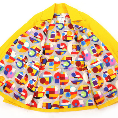 Chanel Wool 100% Lining Logo All Over Print Crystal Button Tweed Coat Yellow 38 — view 5