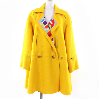 Chanel Wool 100% Lining Logo All Over Print Crystal Button Tweed Coat Yellow 38