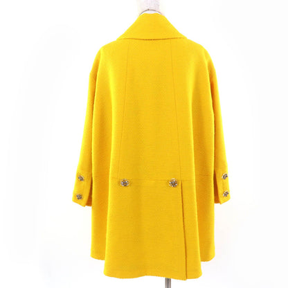 Chanel Wool 100% Lining Logo All Over Print Crystal Button Tweed Coat Yellow 38 — view 3