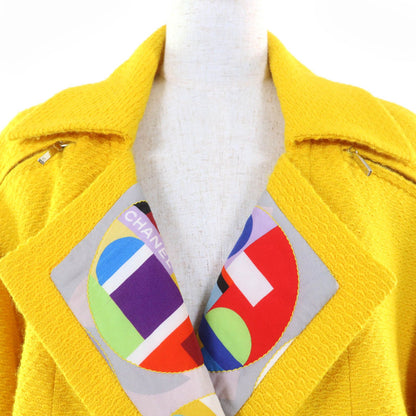 Chanel Wool 100% Lining Logo All Over Print Crystal Button Tweed Coat Yellow 38 — view 4