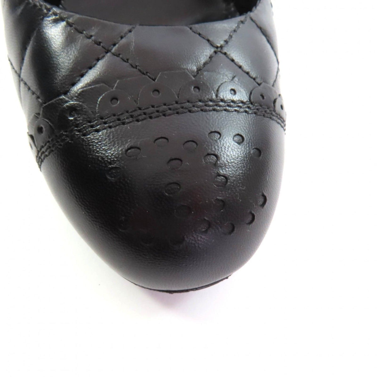Chanel Perforated CC Logo Quilted Almond Toe Leather Pumps Black Heels — view 8