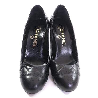 Chanel Perforated CC Logo Quilted Almond Toe Leather Pumps Black Heels — view 3