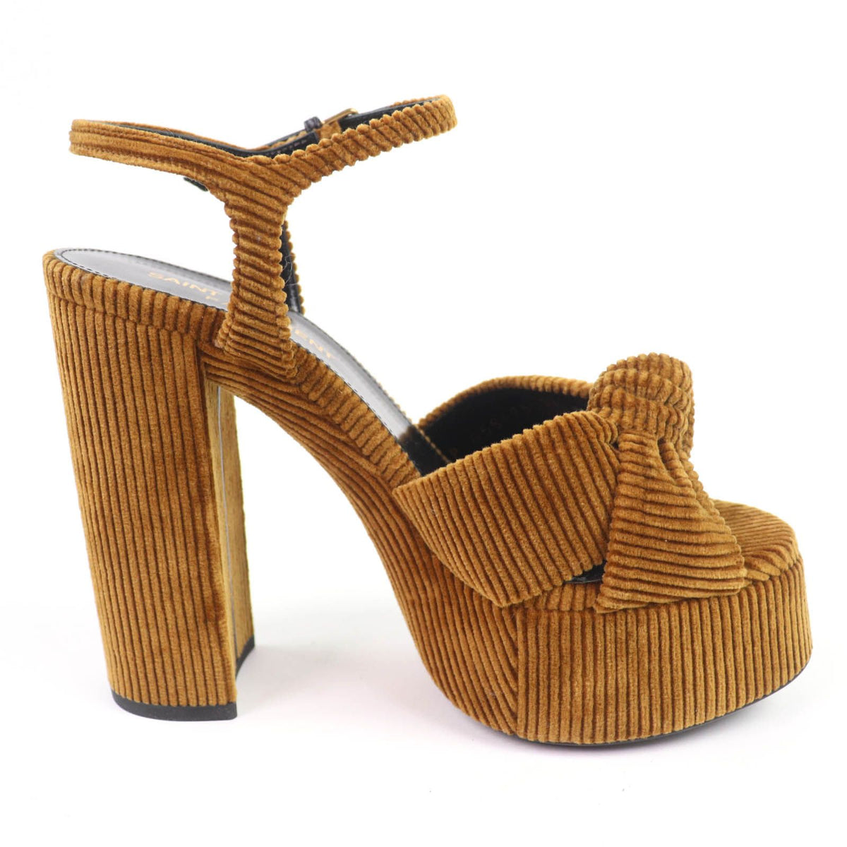Saint Laurent Paris Ankle Strap Corduroy Sandals Brown — view 5