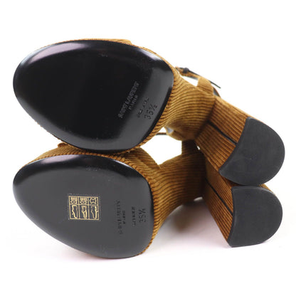 Saint Laurent Paris Ankle Strap Corduroy Sandals Brown — view 6