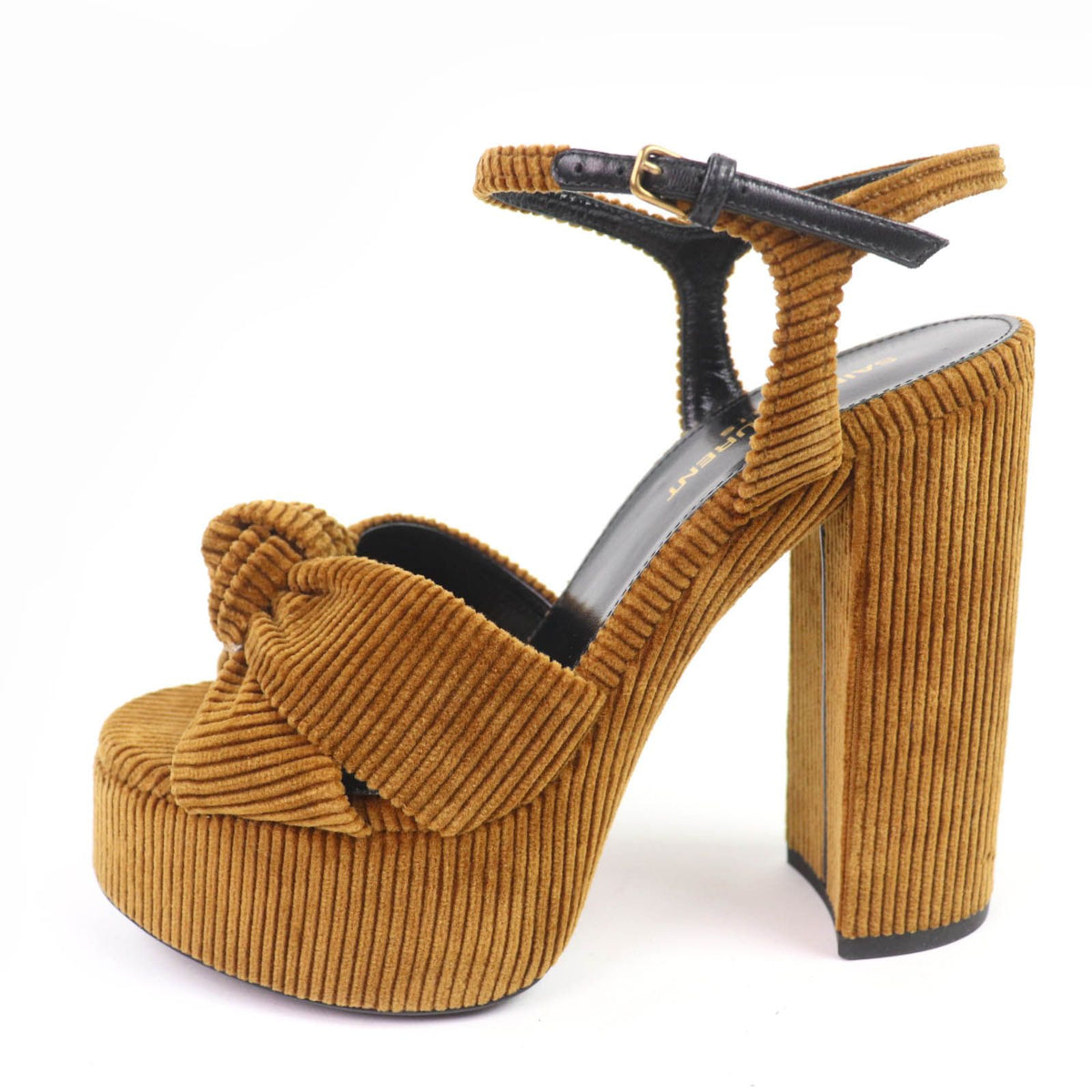 Saint Laurent Paris Ankle Strap Corduroy Sandals Brown — view 4