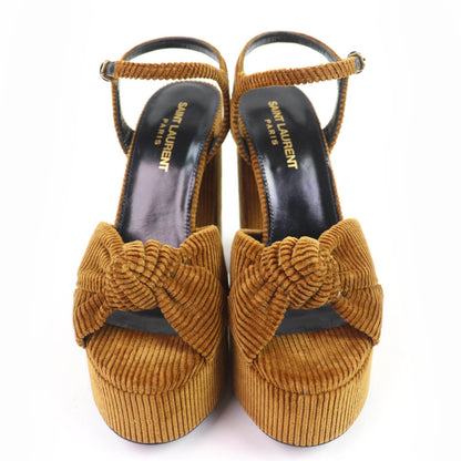 Saint Laurent Paris Ankle Strap Corduroy Sandals Brown — view 3