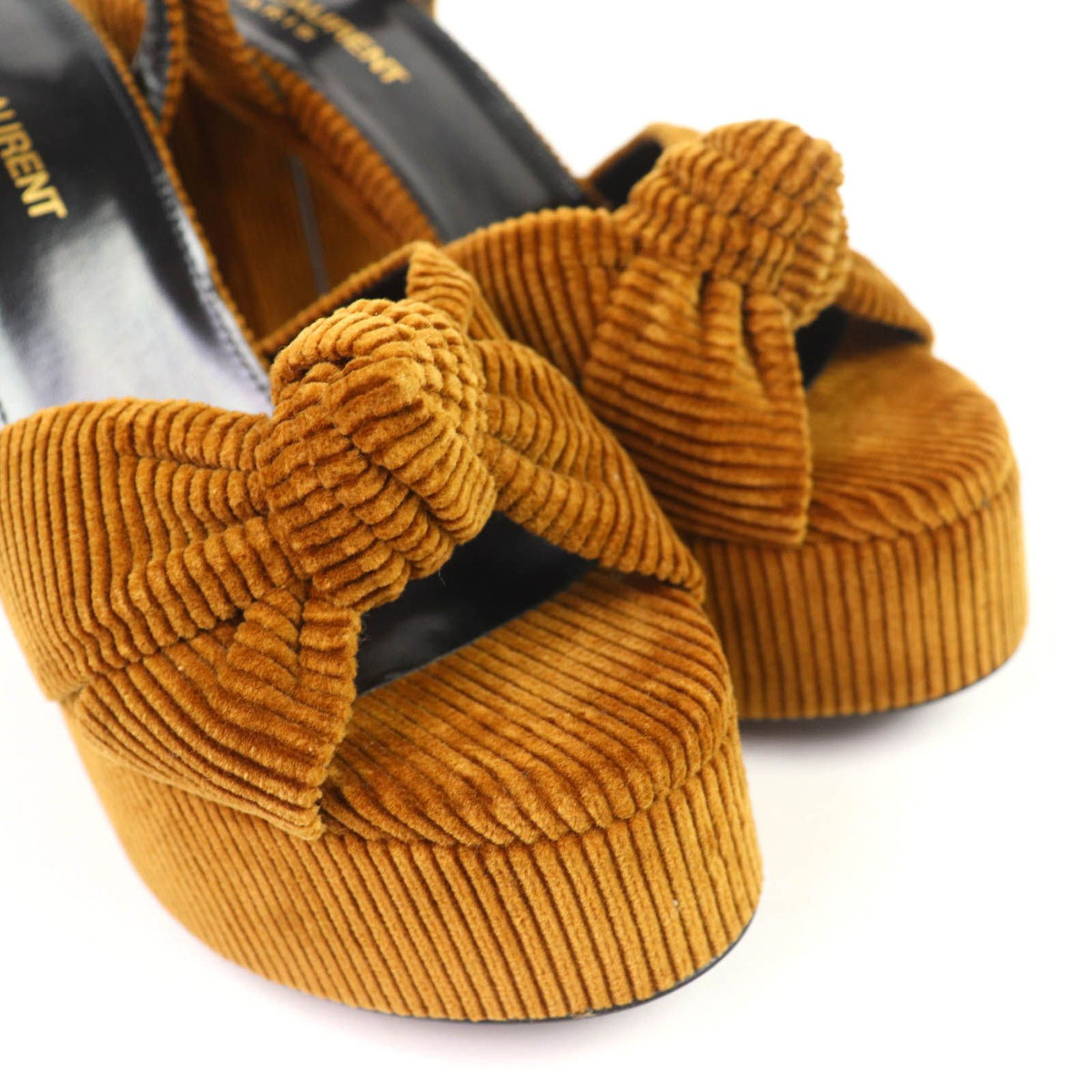 Saint Laurent Paris Ankle Strap Corduroy Sandals Brown — view 7