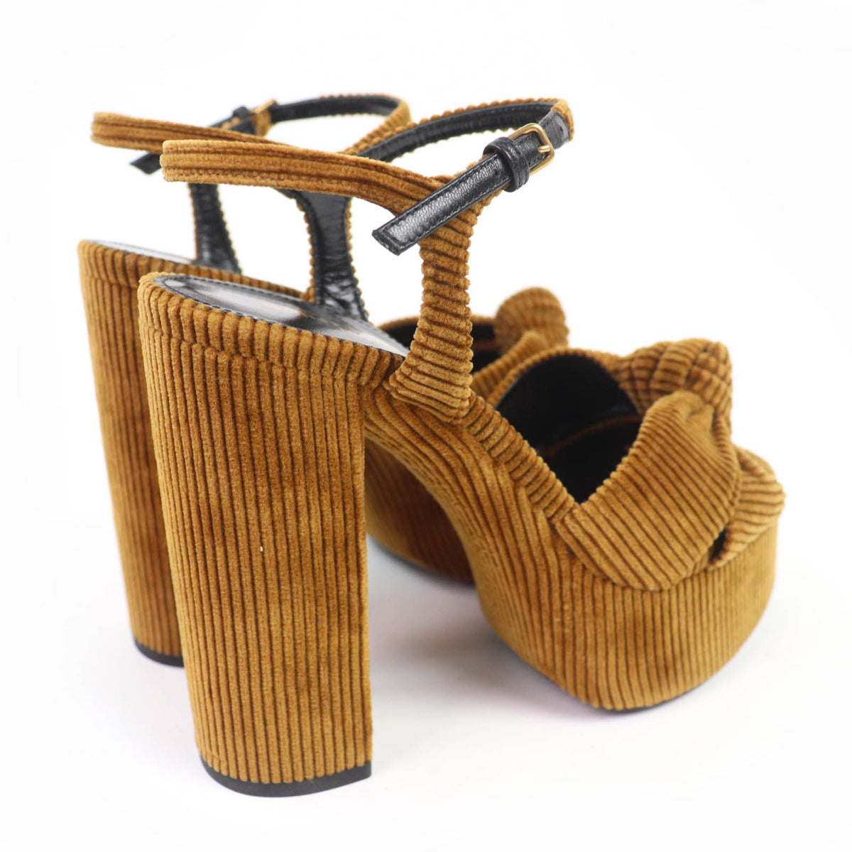 Saint Laurent Paris Ankle Strap Corduroy Sandals Brown — view 2