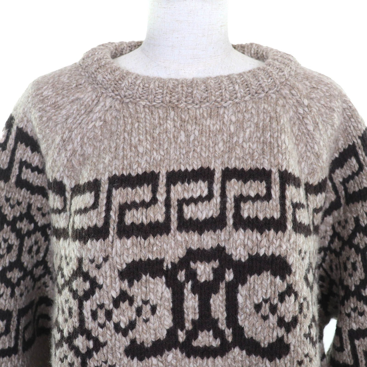 Celine Wool 100% Triomphe Crew Neck Long Sleeve Knit Sweater Brown — view 4