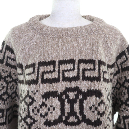 Celine Wool 100% Triomphe Crew Neck Long Sleeve Knit Sweater Brown — view 4