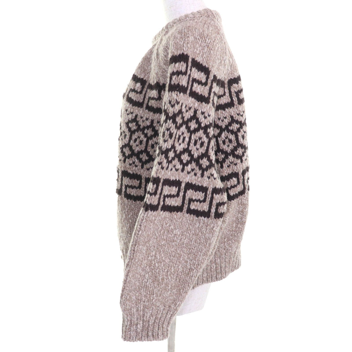 Celine Wool 100% Triomphe Crew Neck Long Sleeve Knit Sweater Brown — view 2