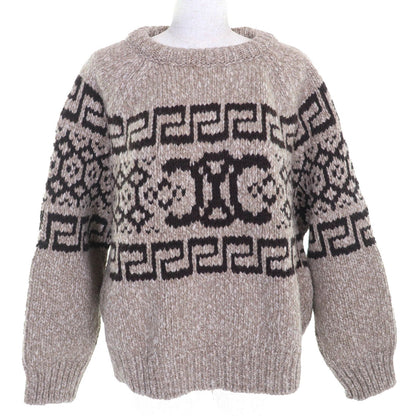 Celine Wool 100% Triomphe Crew Neck Long Sleeve Knit Sweater Brown