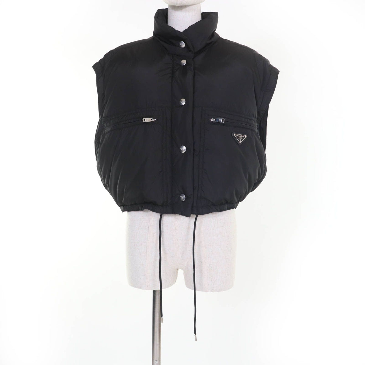 Prada Re-Nylon Triangle Logo Cropped 2-Way Down Jacket Black 40 — view 2